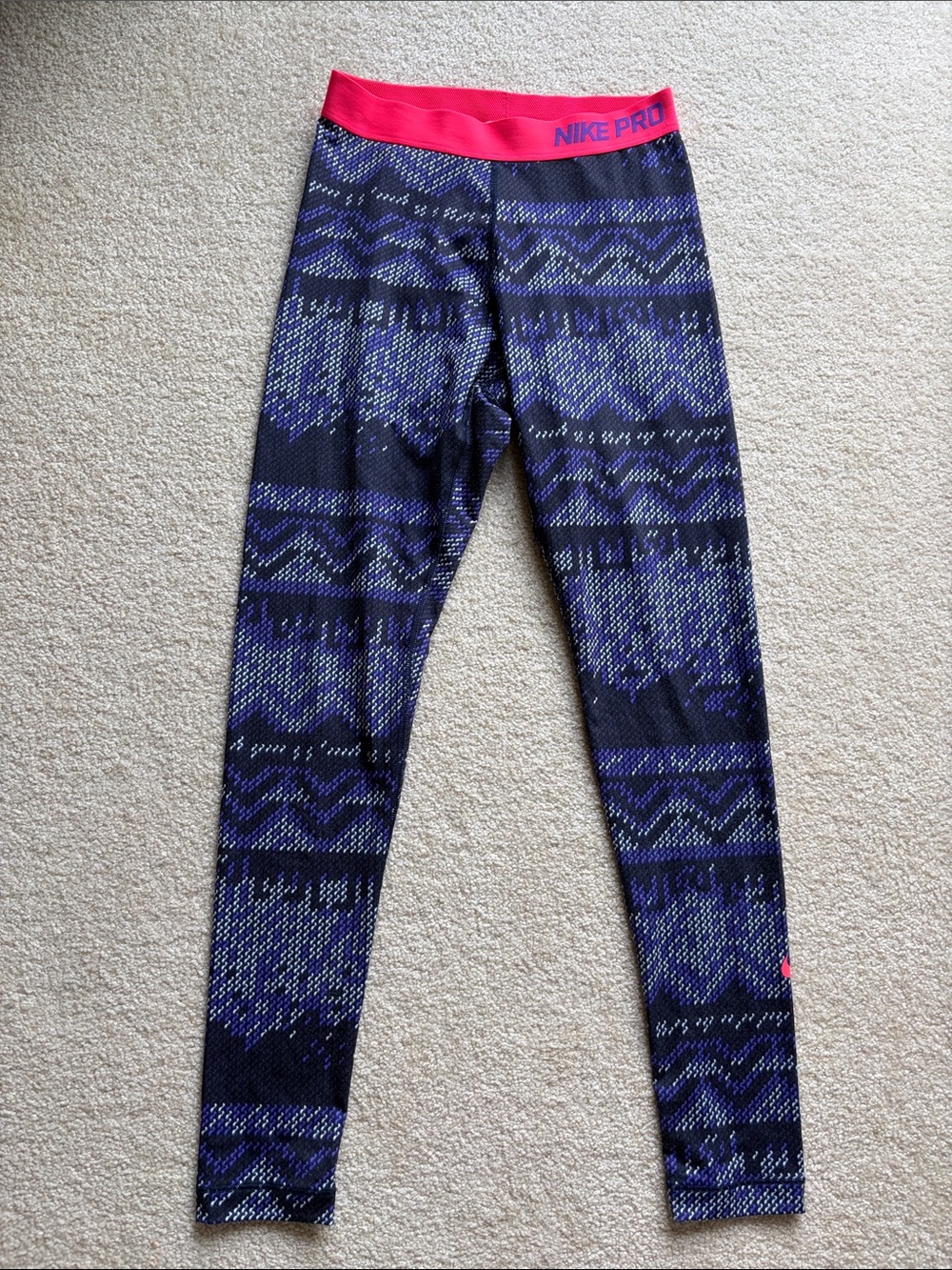 Nike Purple Patterned Leggings with Pink Waistband